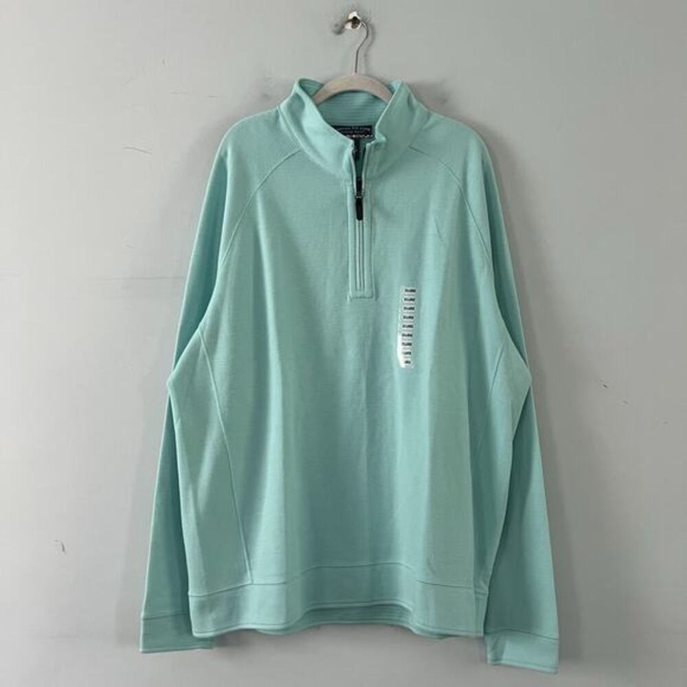 NWT Bahama Bay Club Reversible 1/4 Zip Pullover Aqua Blue Sweatshirt